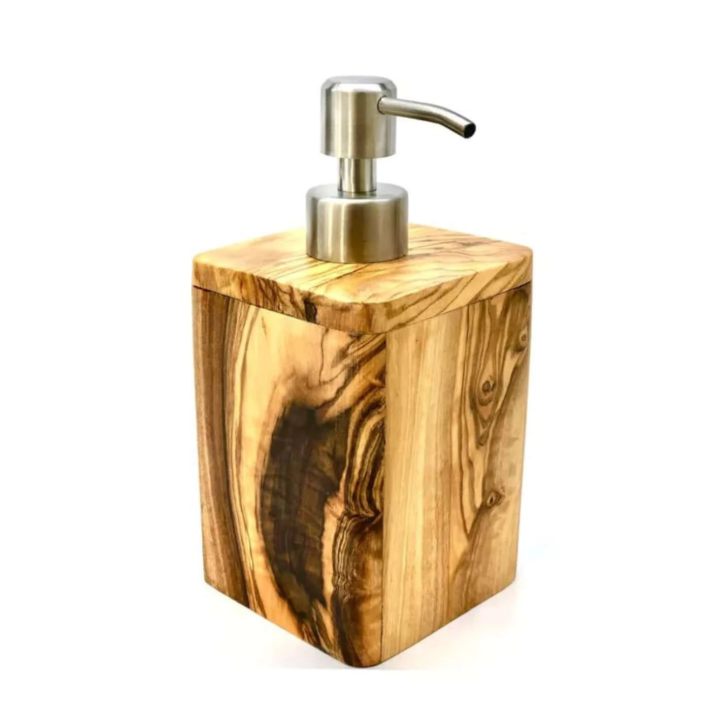 Distributeur de savon en acier inoxydable et bois d'olivier