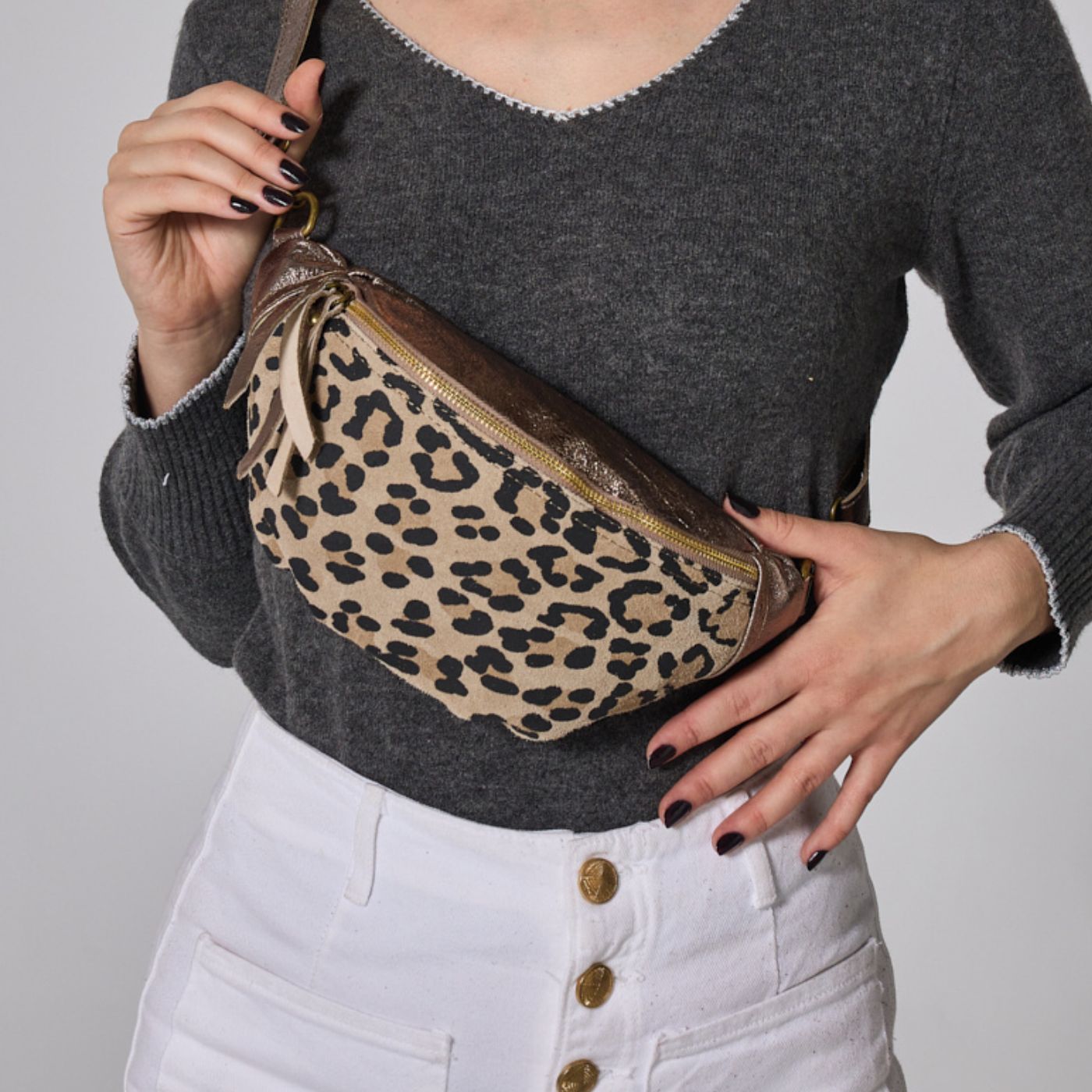 Petit sac banane en cuir irisé - Léopard - Cap-Nature