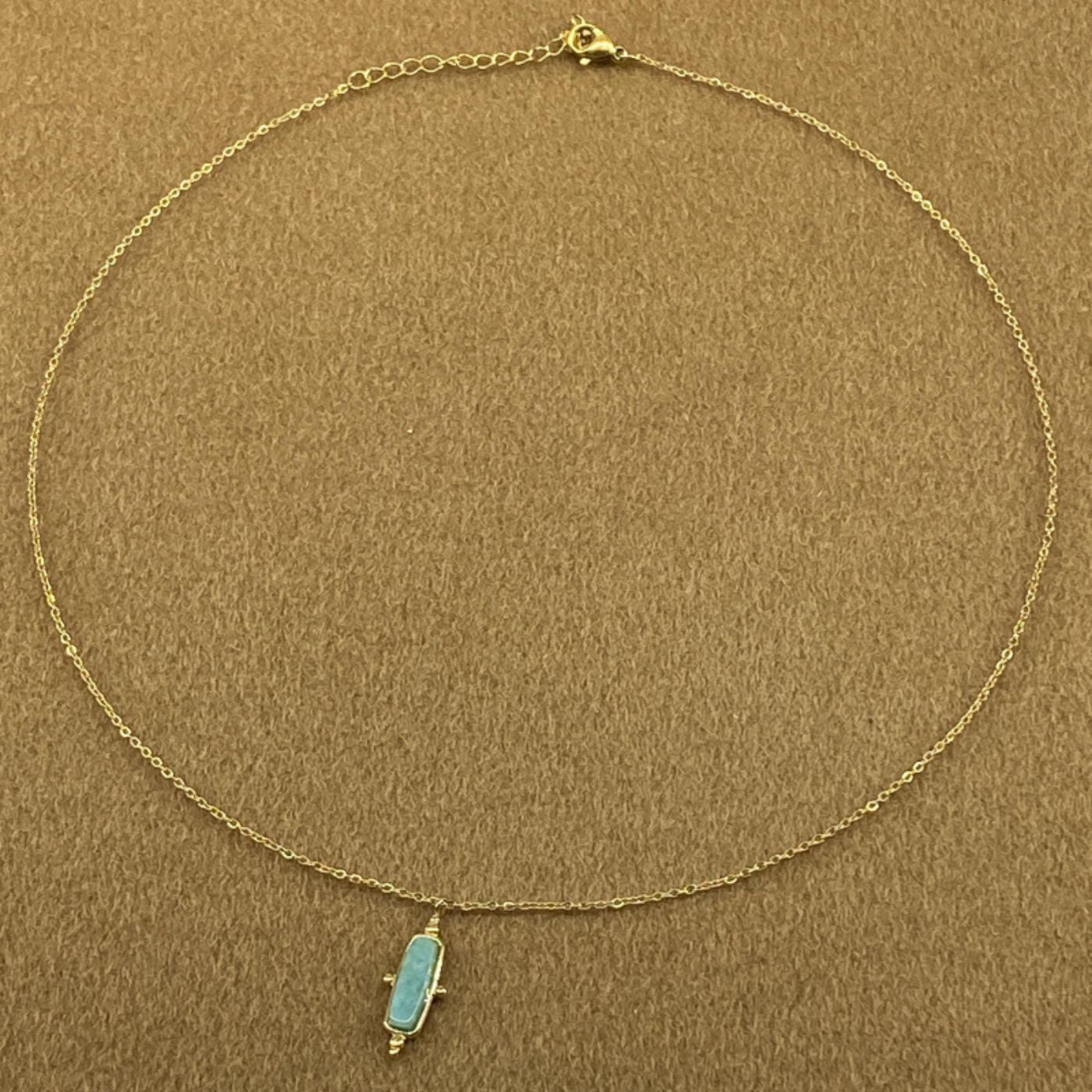 Collier en Acier Inoxydable Doré - Pendentif Pierre Bleue - Cap-Nature