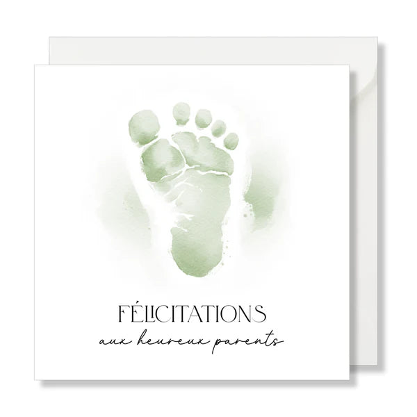 Carte de Vœux Carrée "Félicitations" – Illustration Pied de Bébé - Cap-Nature
