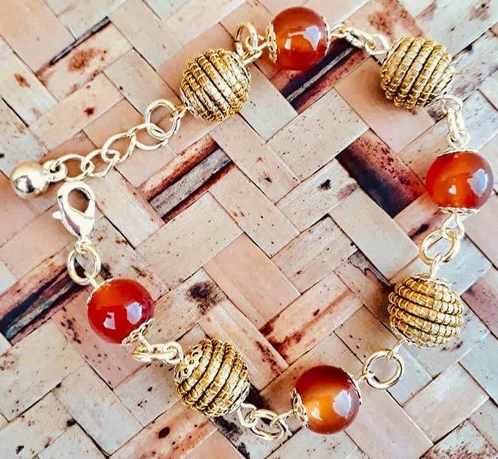 Bracelet en Or Végétal avec Perles en Agate de Feu - Cap-Nature
