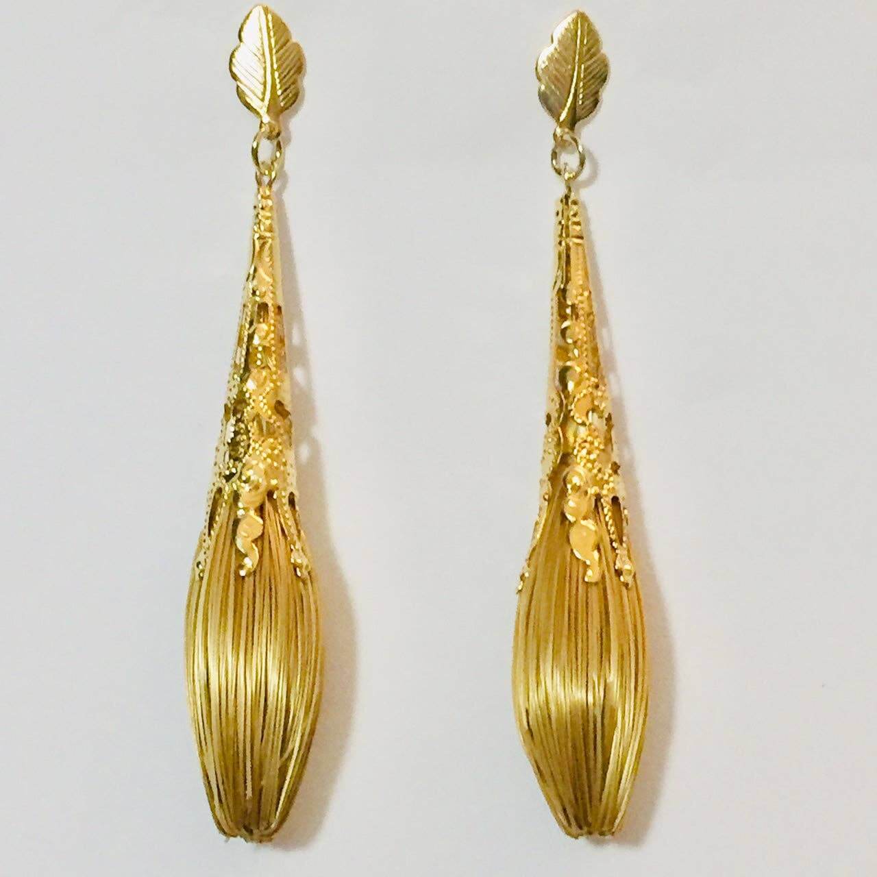 Paire de Boucles d'Oreilles Artisanales en Fibre d'Or Végétal avec Détail Plaqué Or - Cap-Nature