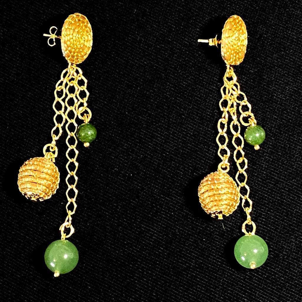 Paire de Boucles d'Oreilles en Or Végétal avec Perles d'Aventurine Verte - Cap-Nature