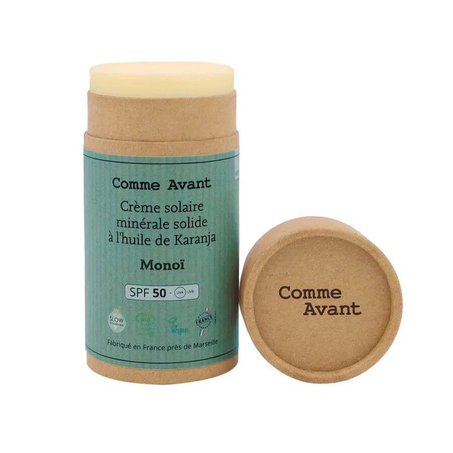 Crème solaire minérale solide SPF50 - Monoï - Comme Avant - Cap-Nature