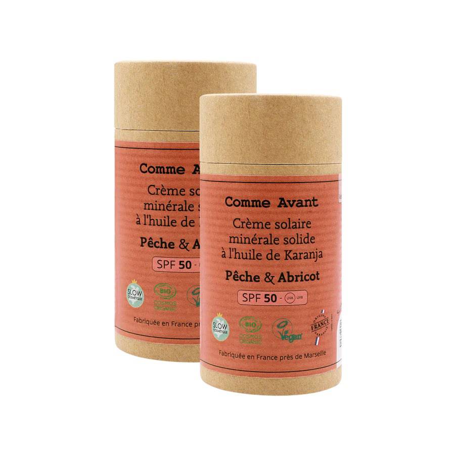 Crème solaire minérale solide SPF50 - Pêche et Abricot - Comme Avant - Cap-Nature