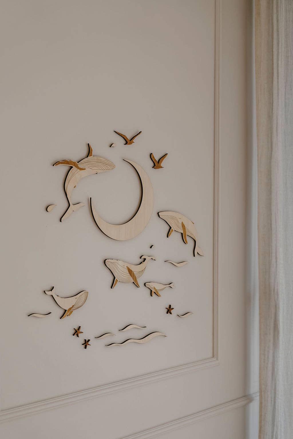 Set de baleine en bois - décoration murale chambre d'enfant - Cap-Nature