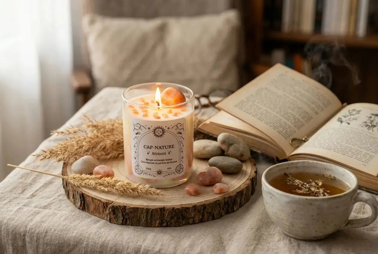 Bougie parfumée avec pierre naturelle et lithothérapie