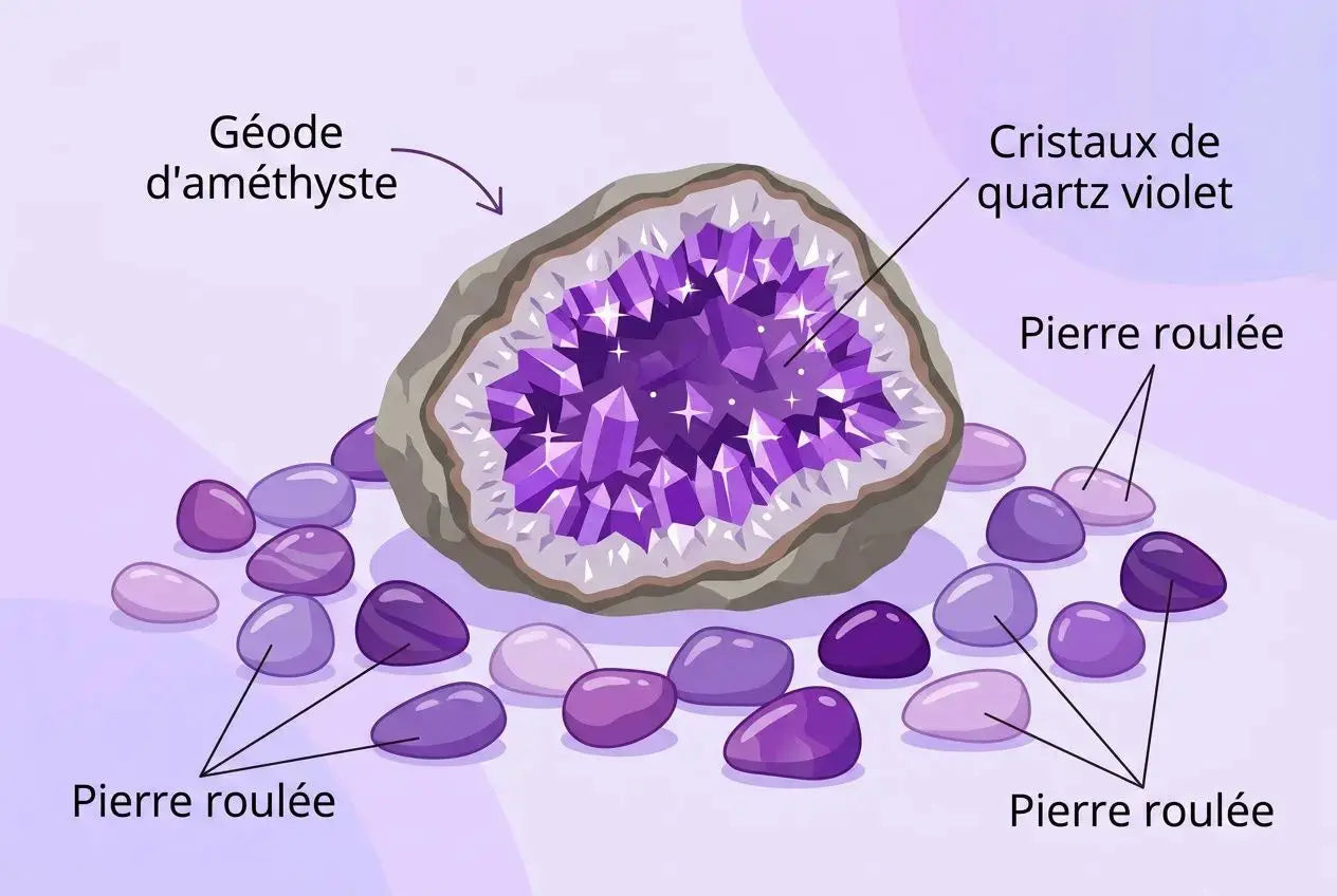 Les bienfaits d'une améthyste : vertus et propriétés en lithothérapie