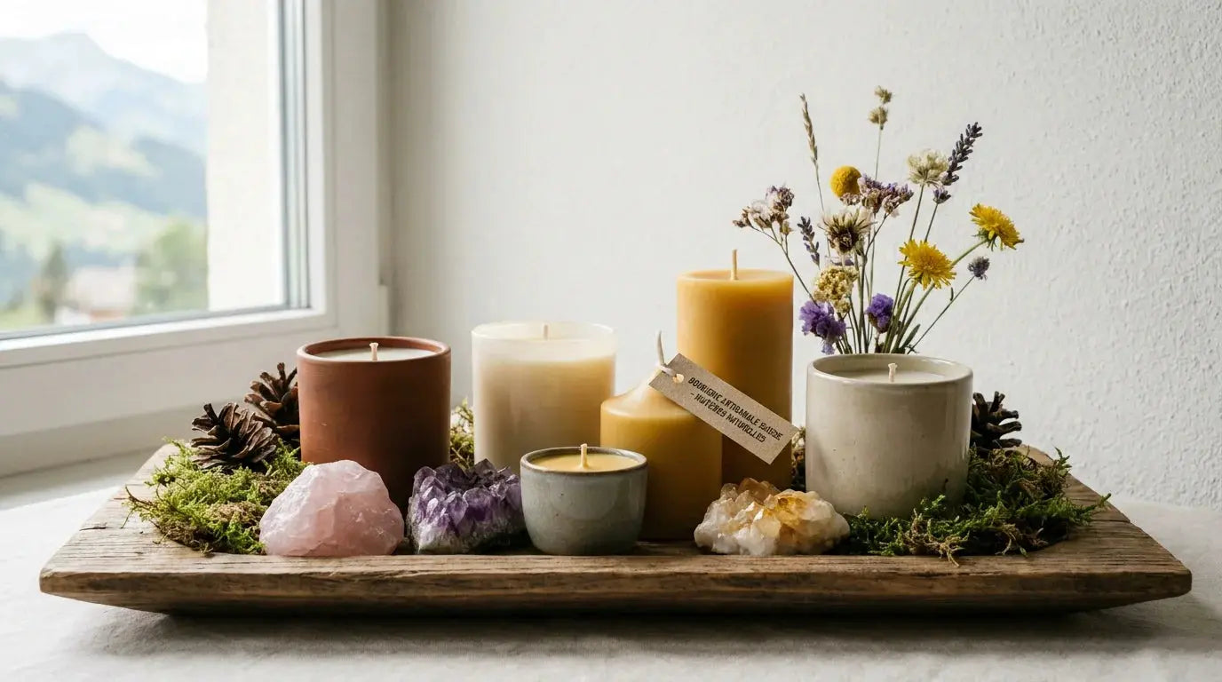 Collection de bougies artisanales suisses avec pierres semi-précieuses Bild