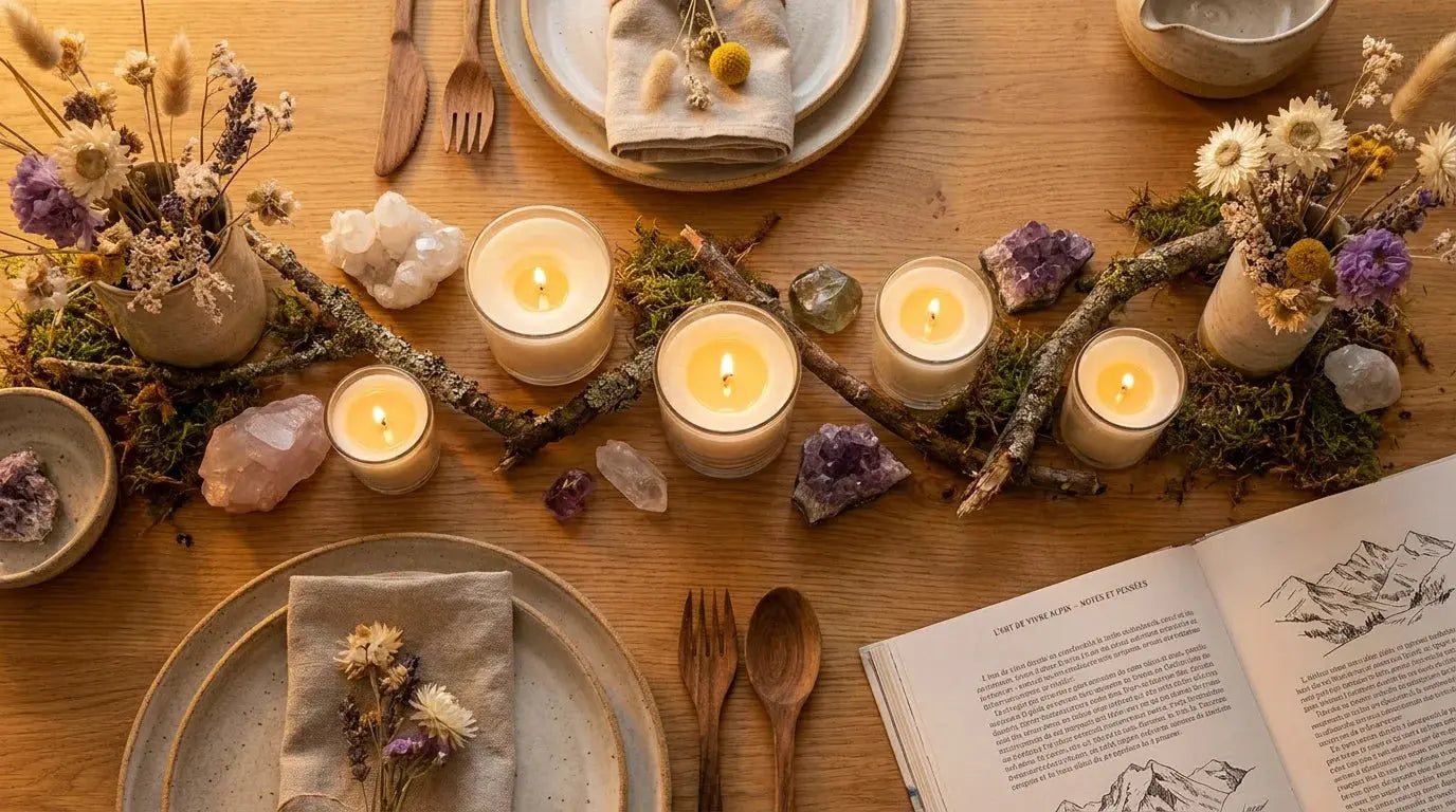 Bougies parfumées artisanales avec pierres semi-précieuses dans un décor chaleureux suisse Bild