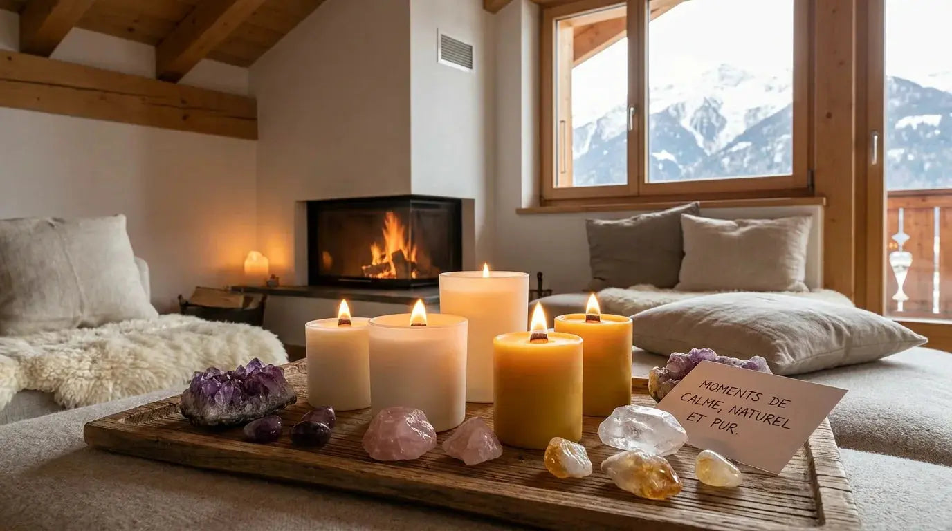 Bougies biologiques en cire végétale dans un intérieur suisse chaleureux Bild