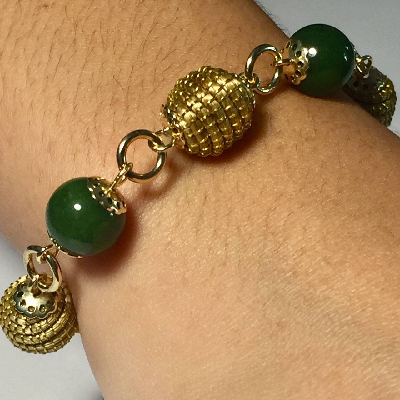 Bracelet en Or Végétal avec Perles en Quartz Vert