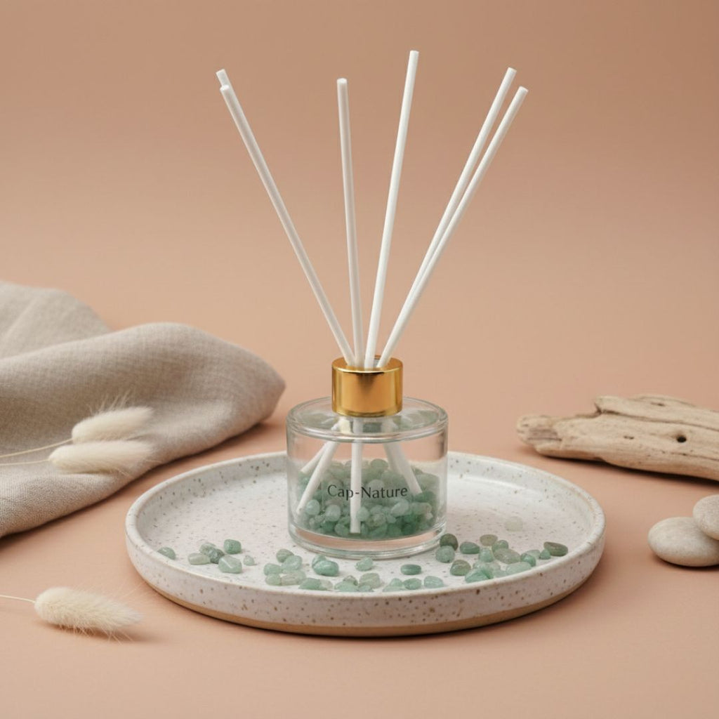 Diffuseur à tiges parfumé avec mini pierres en Aventurine Verte - Parfum Lavandin Eucalyptus - Cap-Nature
