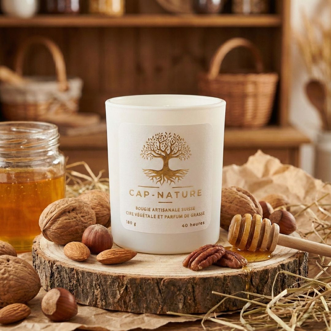 Bougie Artisanale Noix & Miel – Douceur d'Automne et Chaleur Hivernale