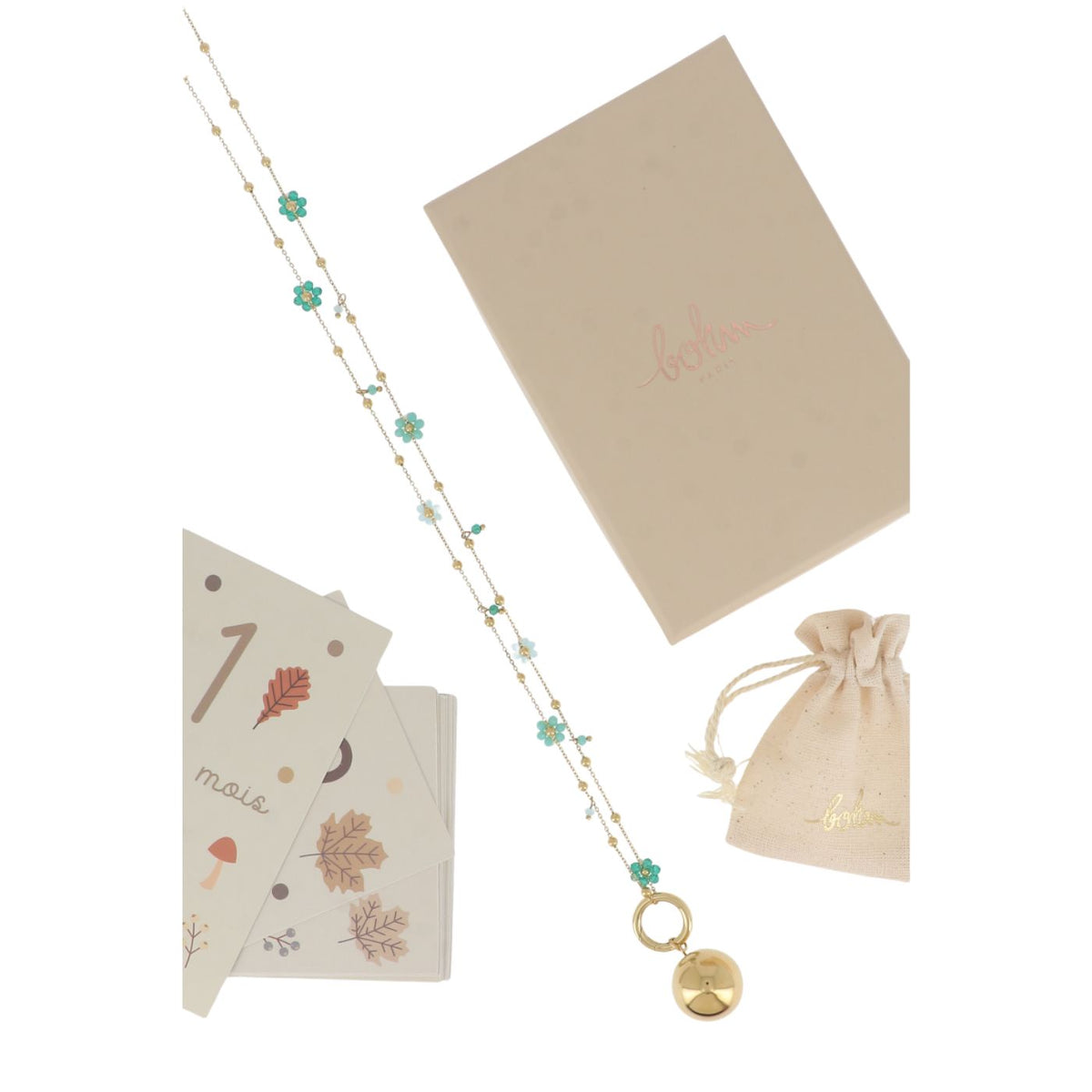 Collier Sautoir avec Bola de Grossesse en Acier Inoxydable et Pierres Naturelles - Cap-Nature