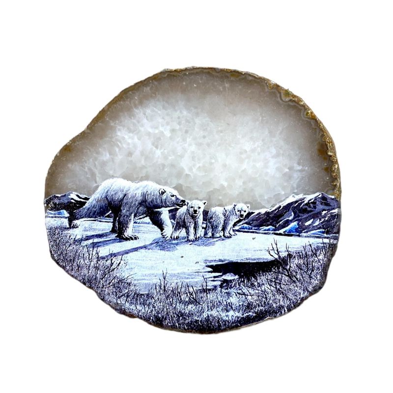 Plaque en Agate Botswana avec un imprimé ours polaire