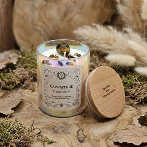 Bougie artisanale à la cire végétale avec pierres semi-précieuses Cap-Nature