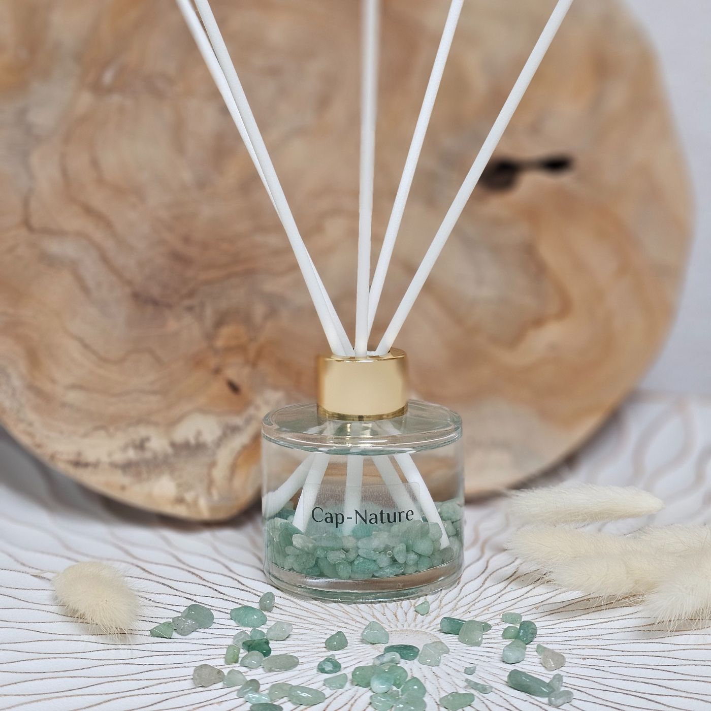 Diffuseur à tiges parfumé avec mini pierres en Aventurine Verte - Parfum Lavandin Eucalyptus - Cap-Nature