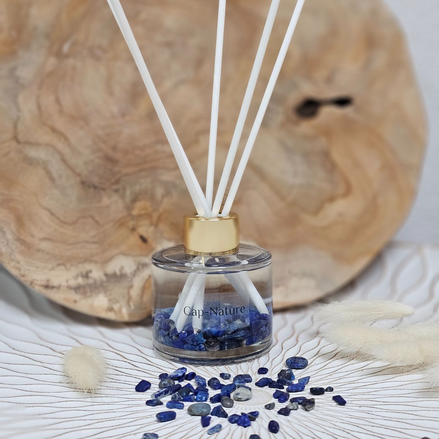 Diffuseur à tiges parfumées avec mini pierres en Lapis Lazuli - Parfum Cocooning - Cap-Nature