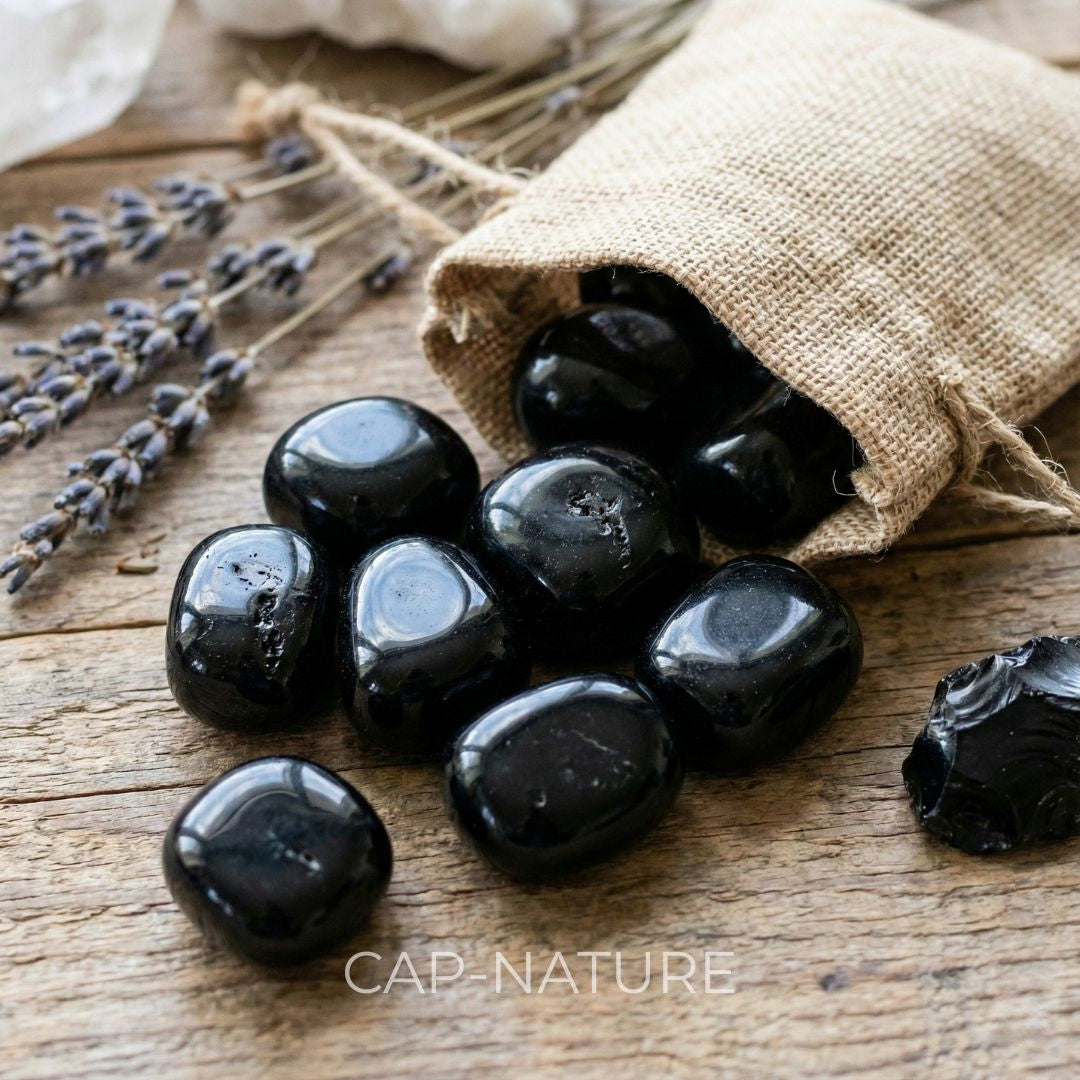 Trommelstein aus schwarzem Obsidian