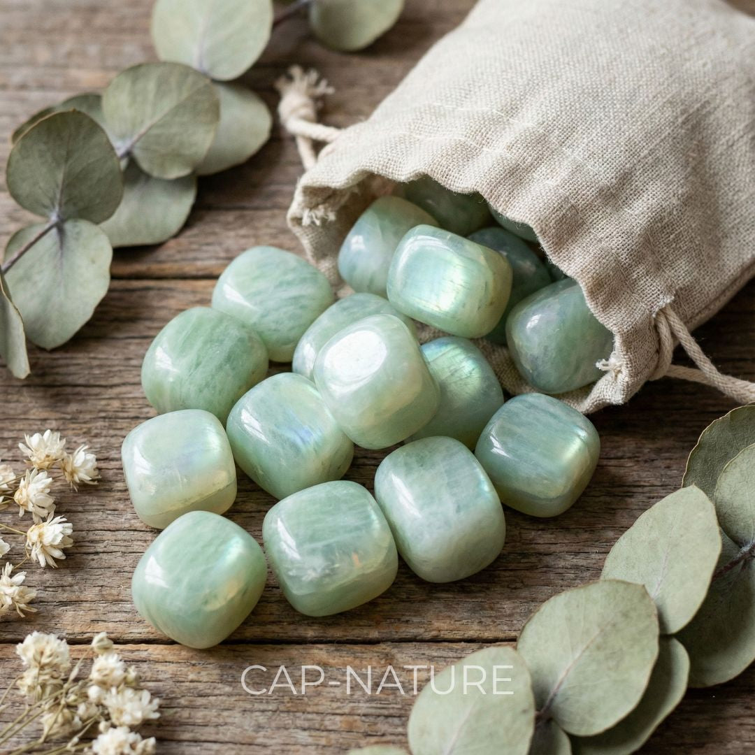 Grüner Mondstein-Trommelstein