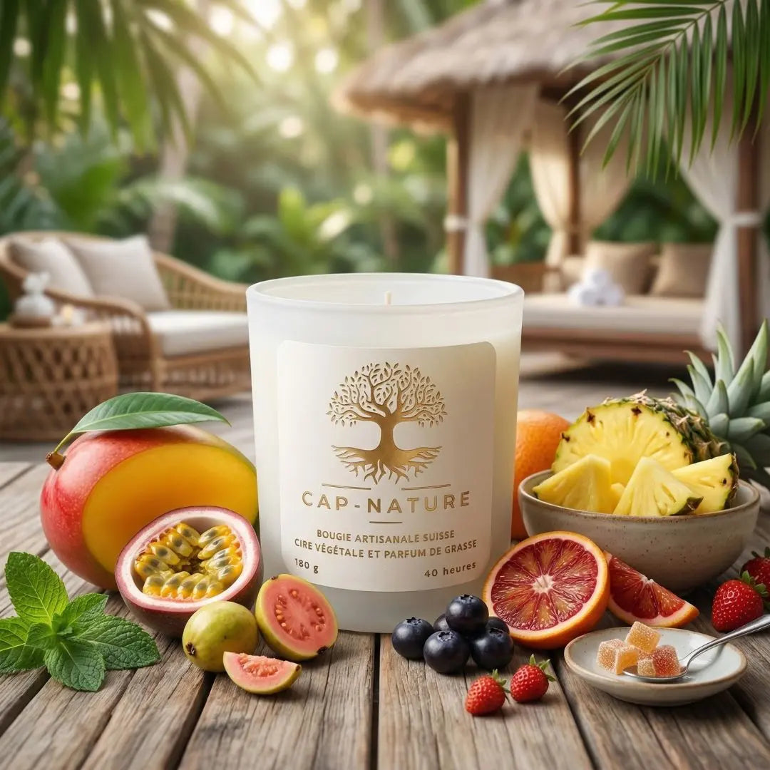 Bougie parfumée Fruits Tropicaux – Énergie solaire & gourmandise exotique - Cap-Nature Immagine