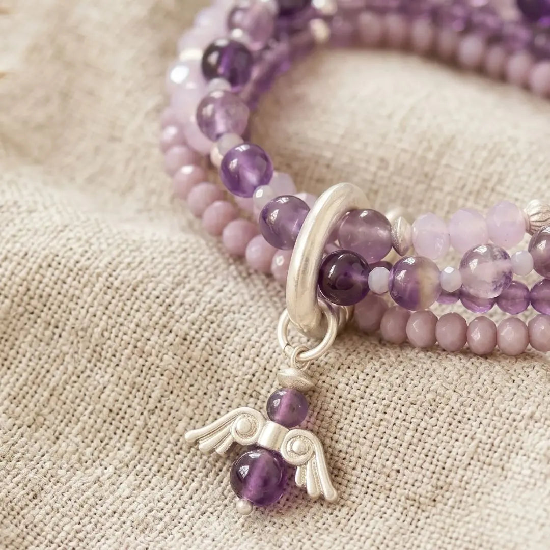 Bracelet en améthyste véritable avec pendentif ange