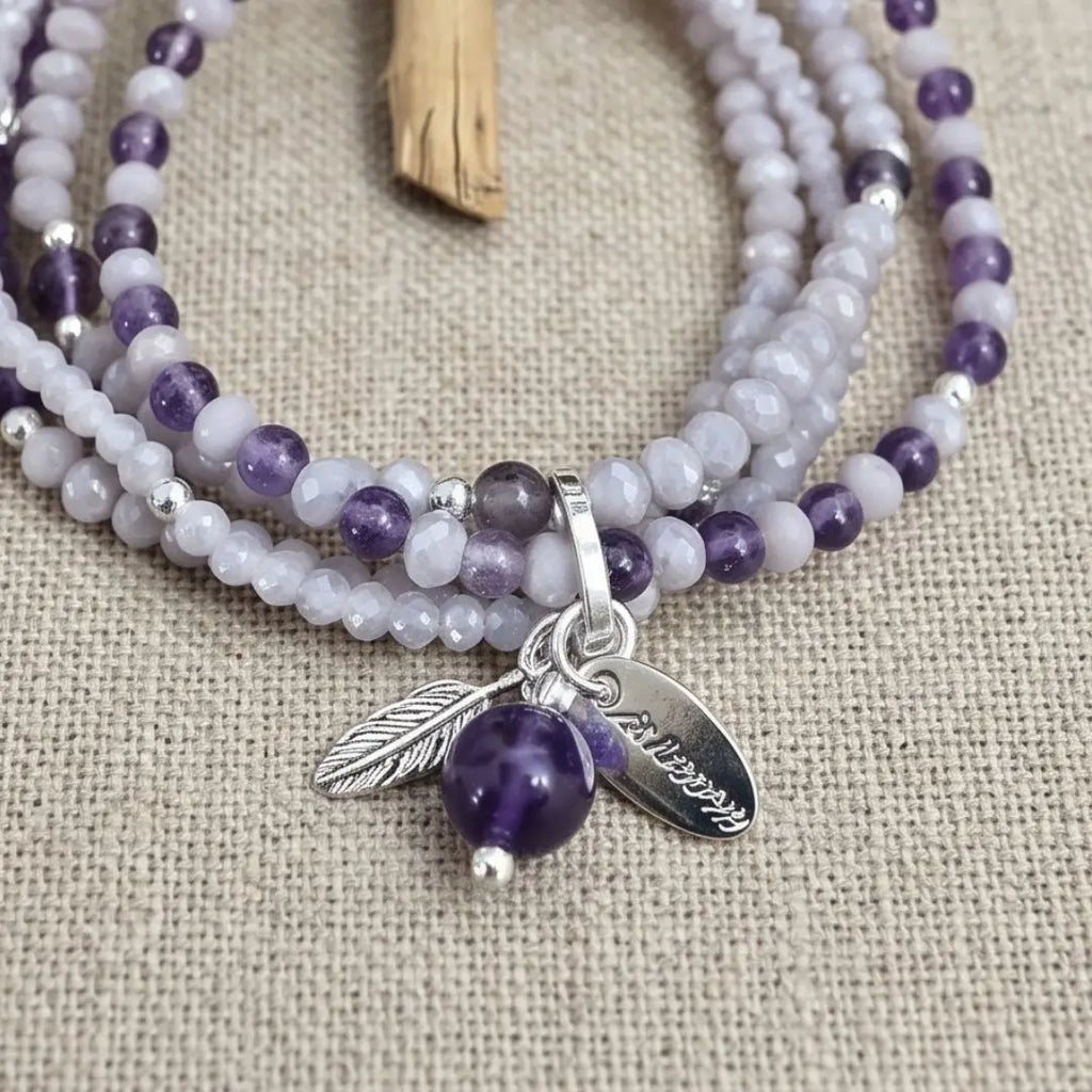 Amethyst bracelet with leaf pendant