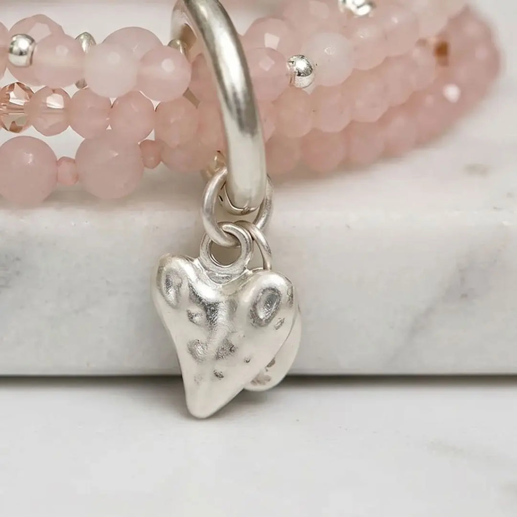 Genuine Rose Quartz Bracelet with Heart-Shaped Pendant