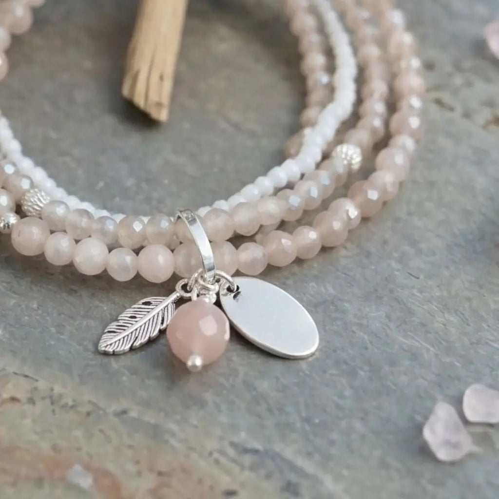 Genuine Sunstone Bracelet with Leaf Pendant