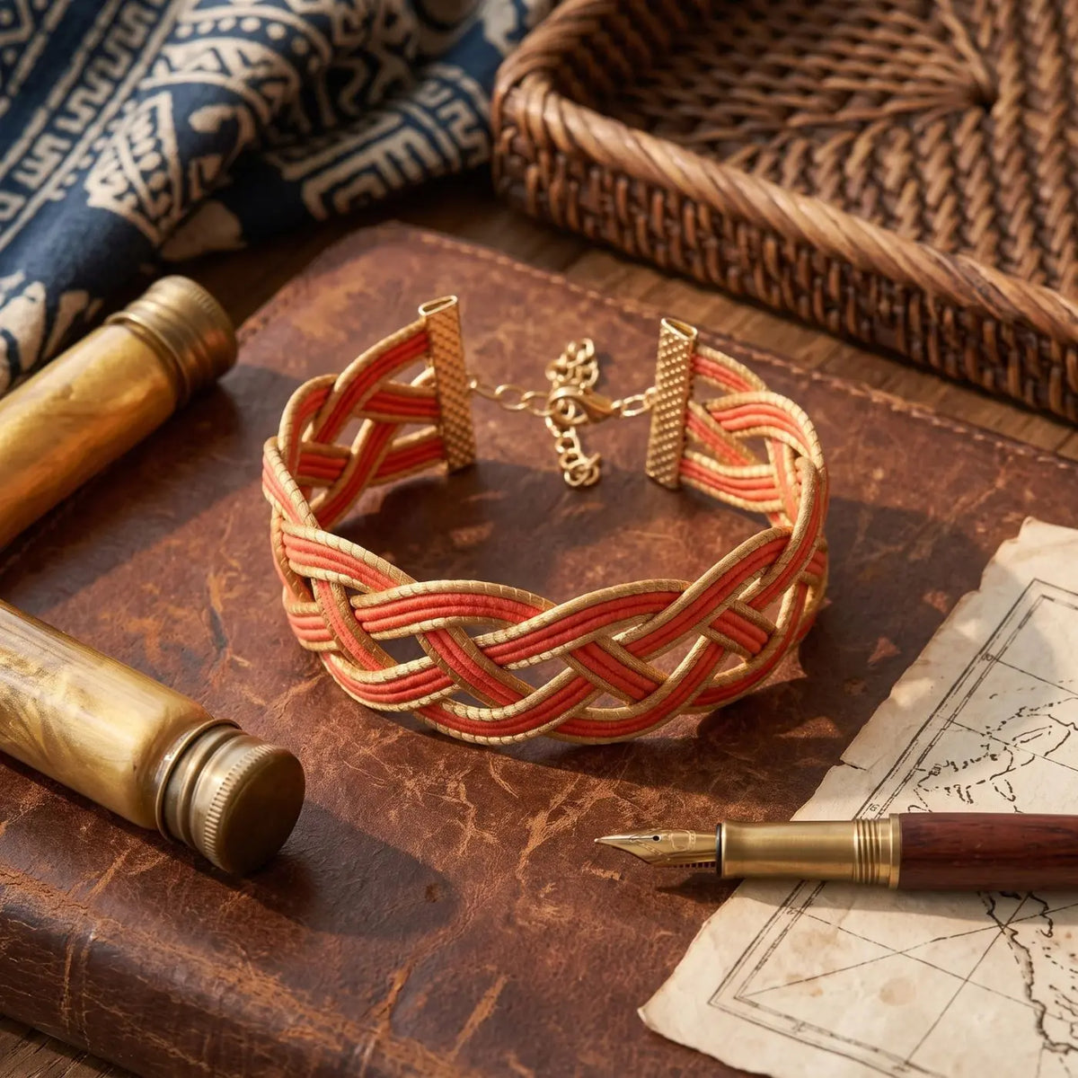 Bracelet Tressé en Or Végétal Orange Cap-Nature