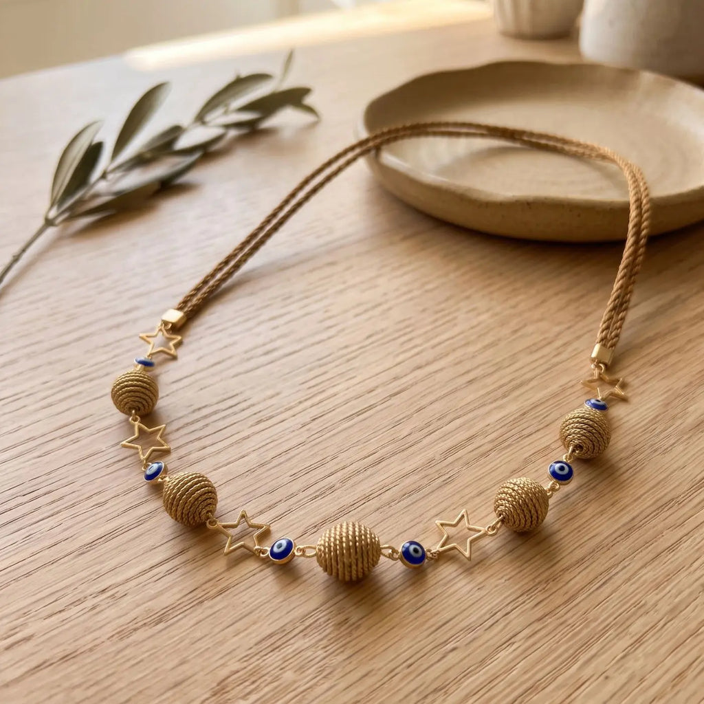 Collier Amuleto – Or Végétal & Œil Porte-Bonheur Cap-Nature