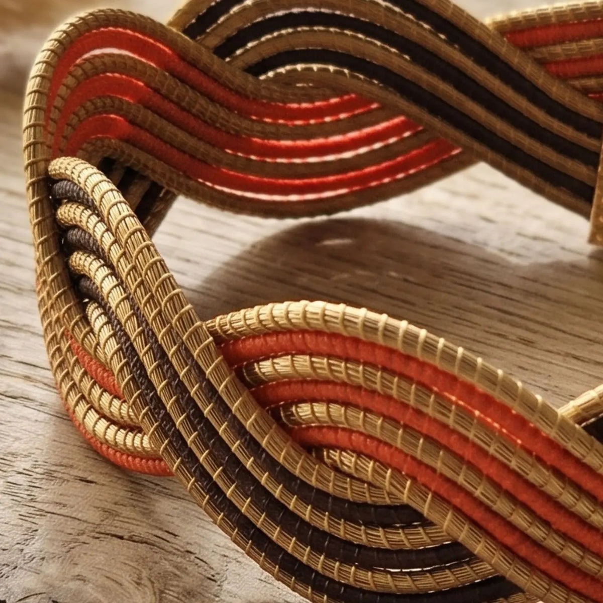 Bracelet Sienna – Or Végétal Tressé Rouge & Brun