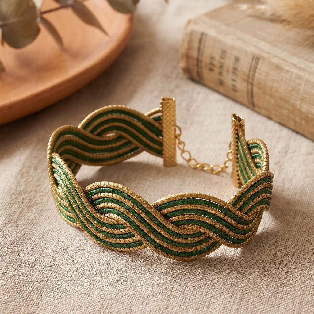 Bracelet Verdea – Or Végétal Tressé Vert & Doré