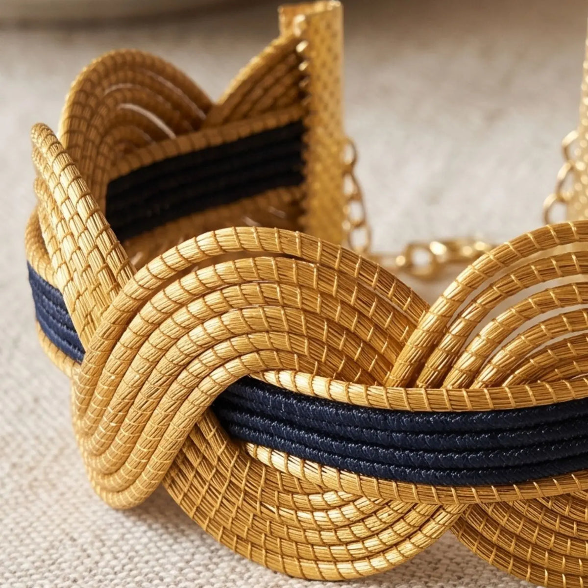 Armband Céleste – Nachtblau & Gold geflochtenes Pflanzen-Gold