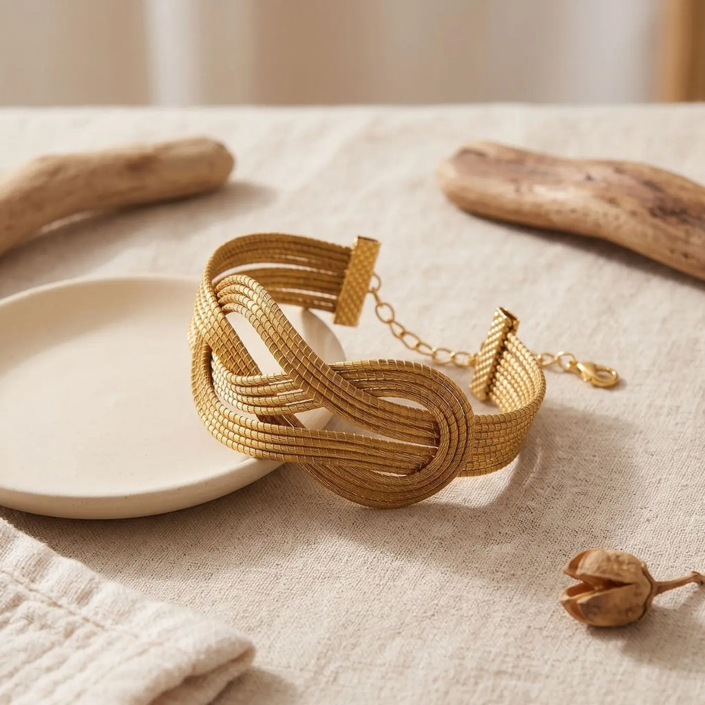 Bracelet Althéa – Manchette Tressée en Or Végétal