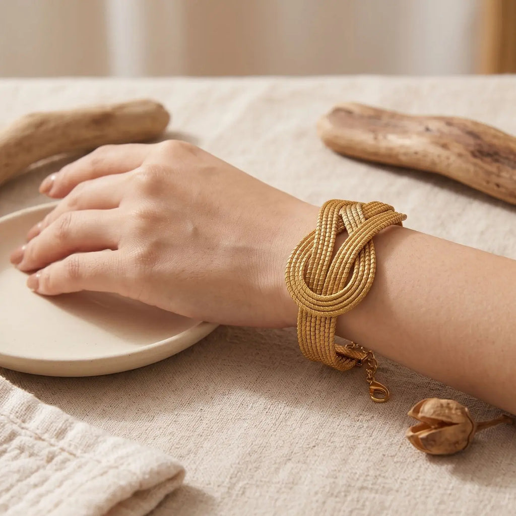 Bracelet Althéa – Manchette Tressée en Or Végétal