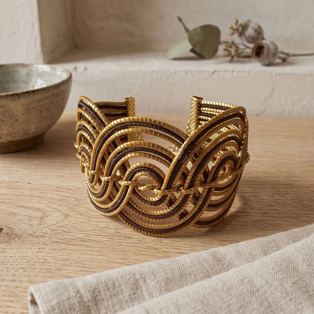 Bracelet Éclipse – Manchette en Or Végétal Brun & Doré