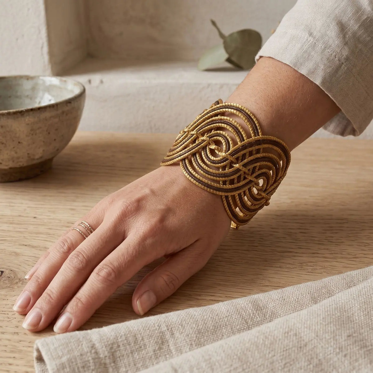 Bracelet Éclipse – Manchette en Or Végétal Brun & Doré