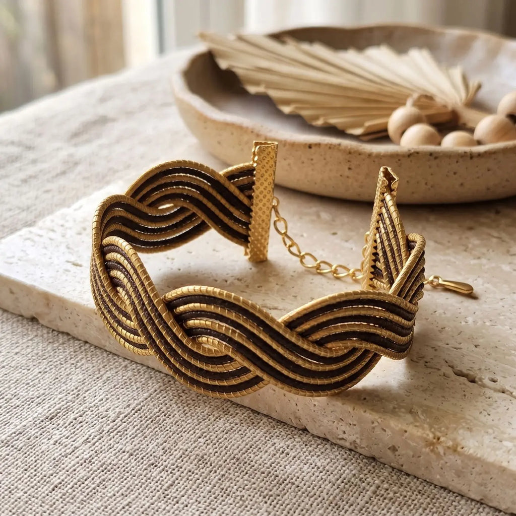 Bracelet Sillage – Or Végétal Tressé Brun & Doré