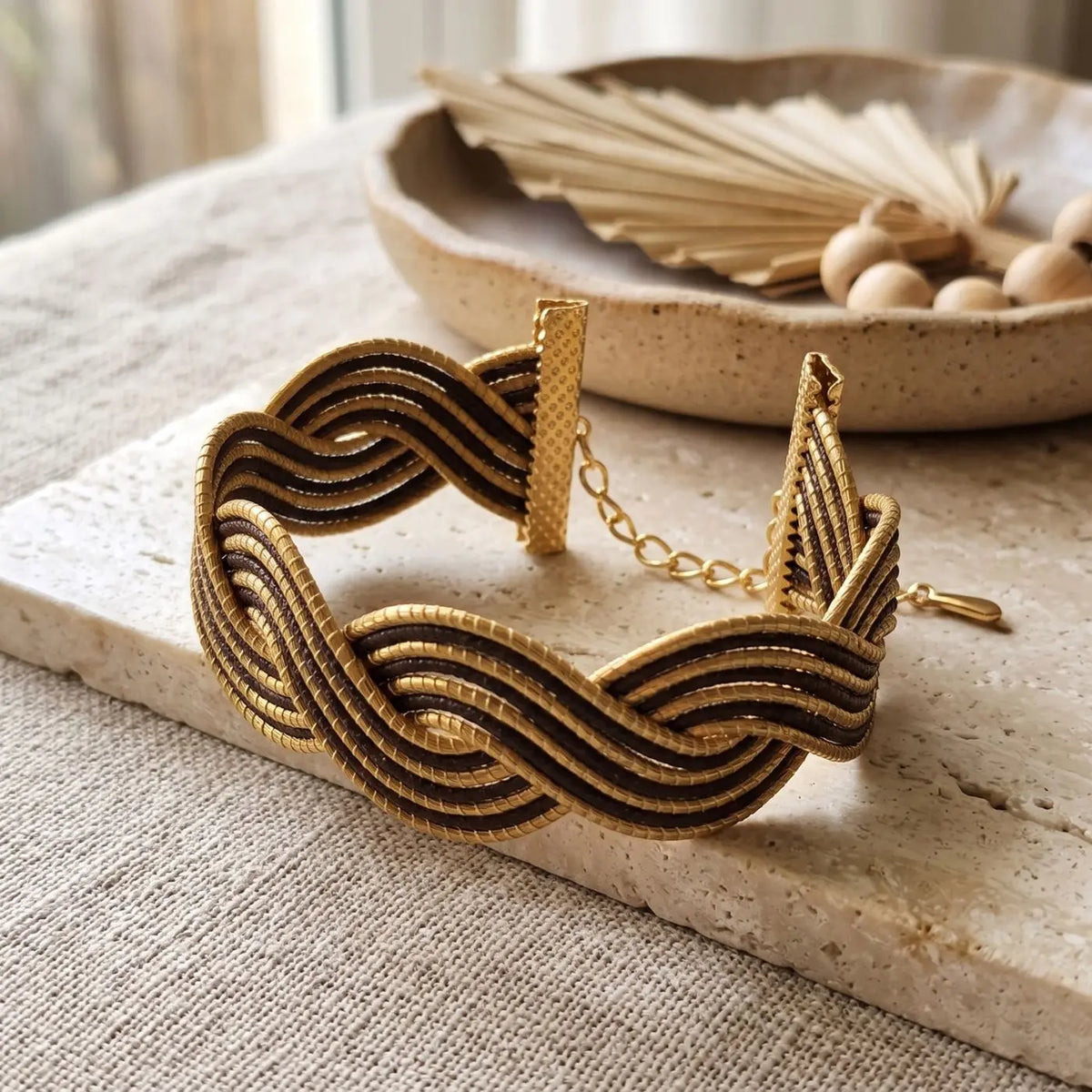 Bracelet Sillage – Or Végétal Tressé Brun & Doré