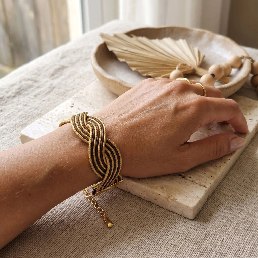 Bracelet Sillage – Or Végétal Tressé Brun & Doré