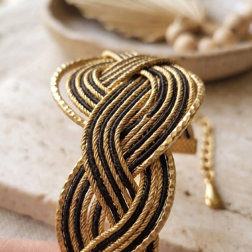 Bracelet Sillage – Or Végétal Tressé Brun & Doré