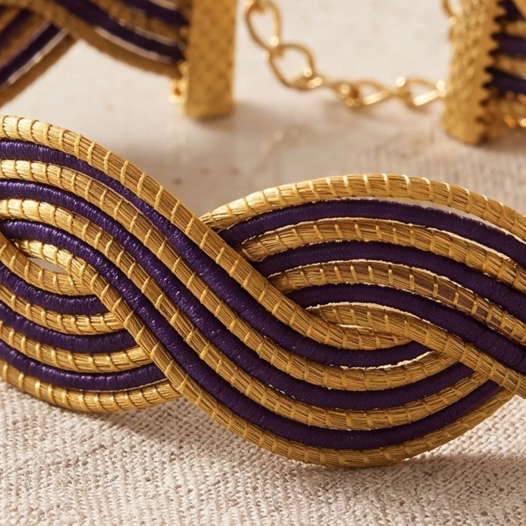 Armband Violeta – Violett & Goldene Pflanzenfaser