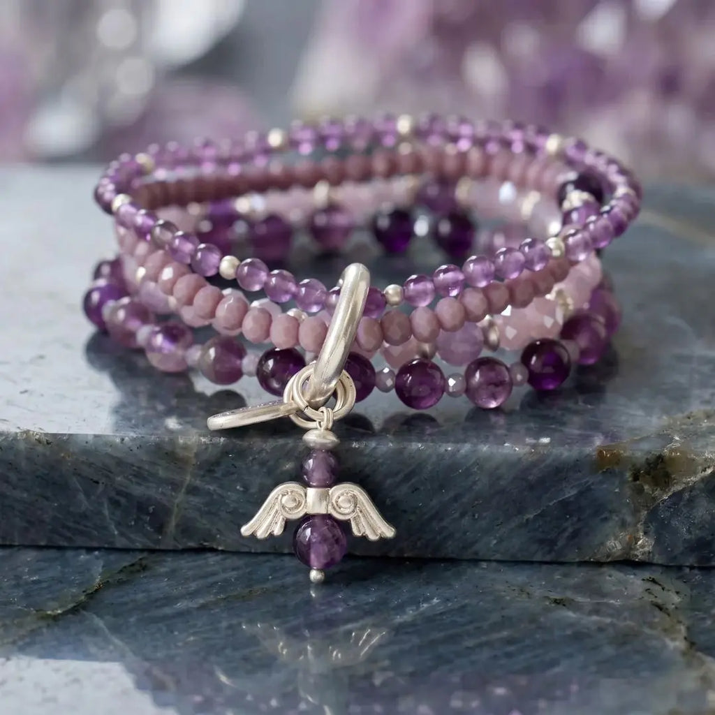 Genuine Amethyst Bracelet with Angel Pendant