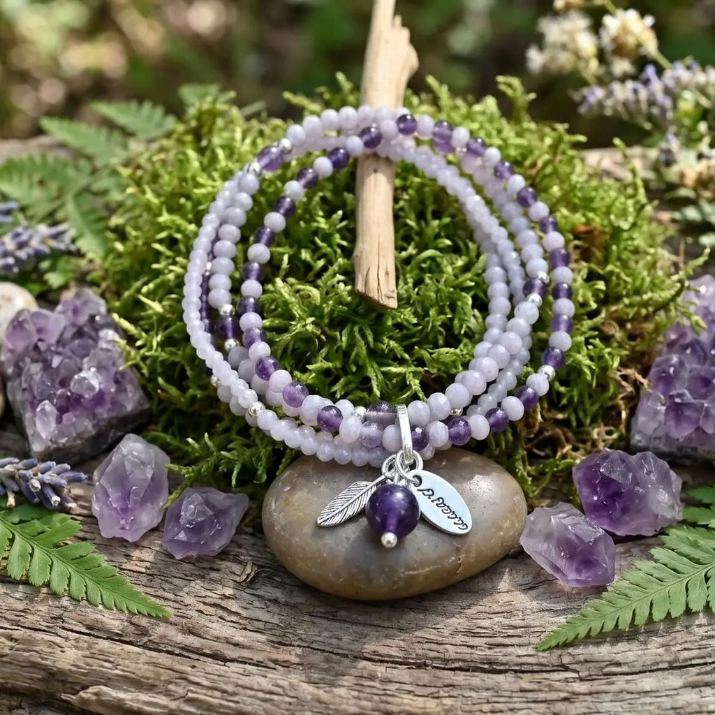 Amethyst bracelet with leaf pendant