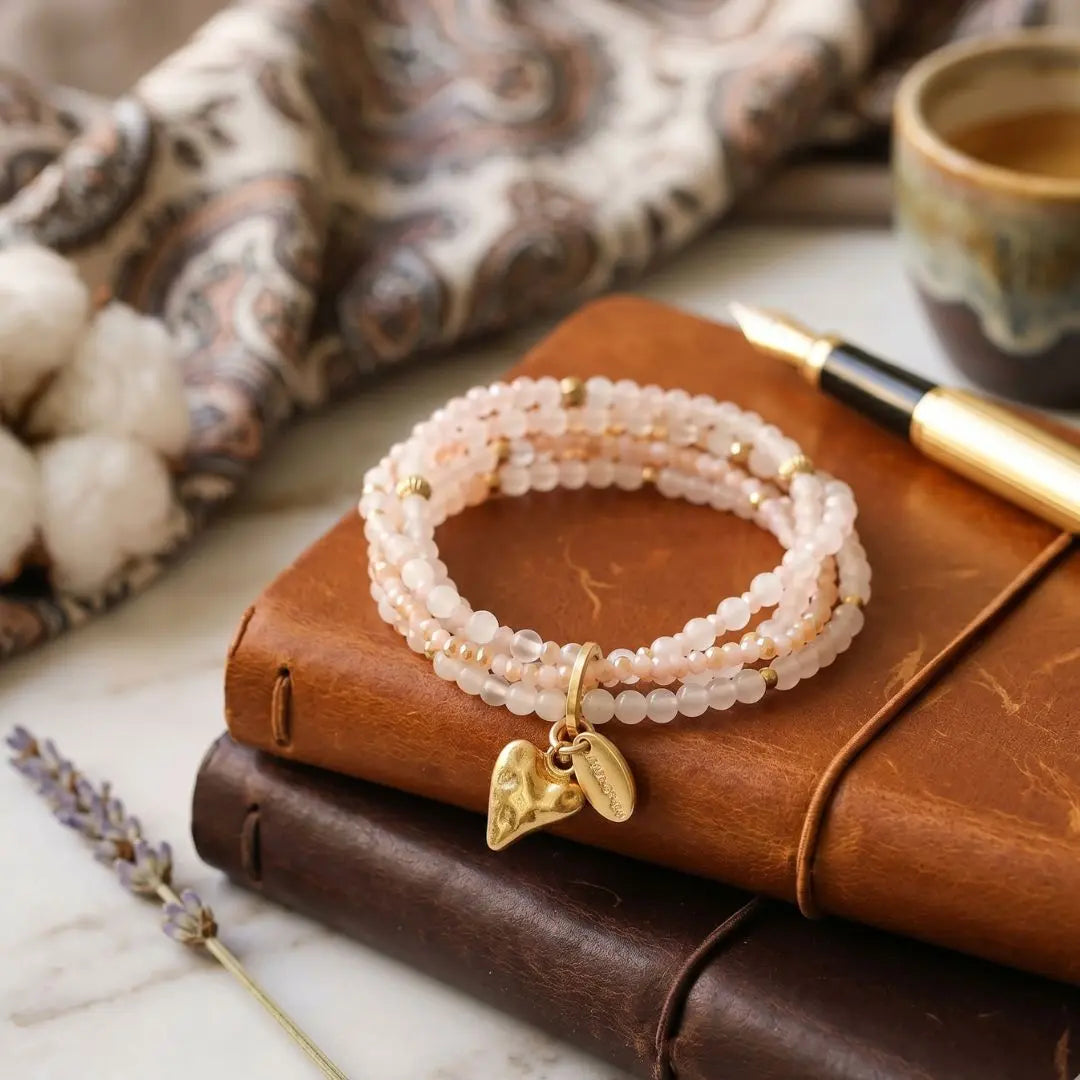 Bracelet en quartz rose véritable – Bijou artisanal en pierre naturelle