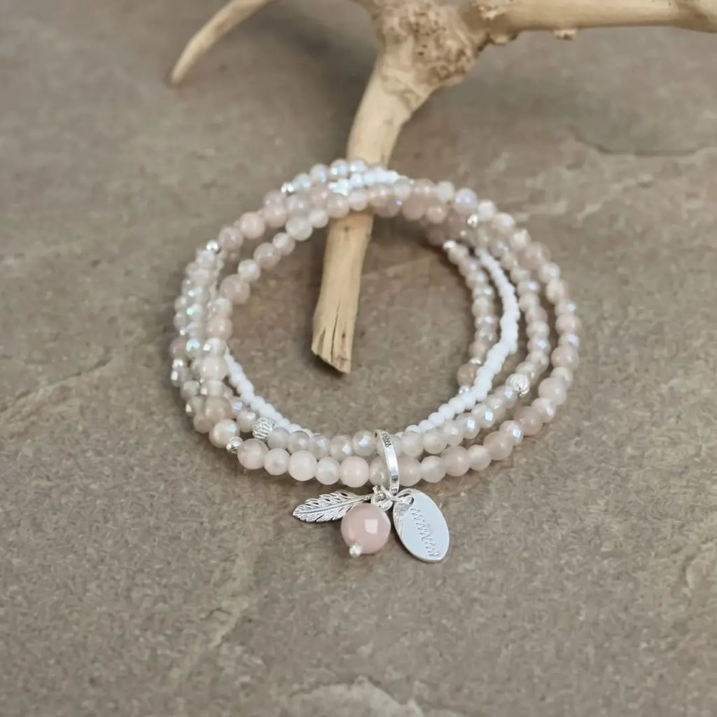 Genuine Sunstone Bracelet with Leaf Pendant