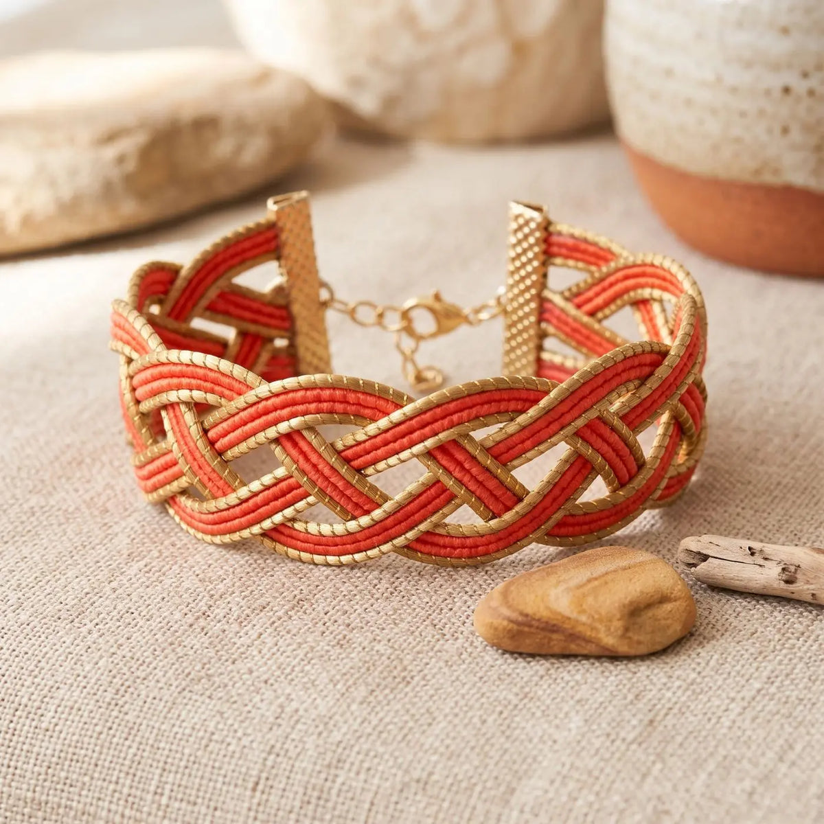 Bracelet Tressé en Or Végétal Orange Cap-Nature
