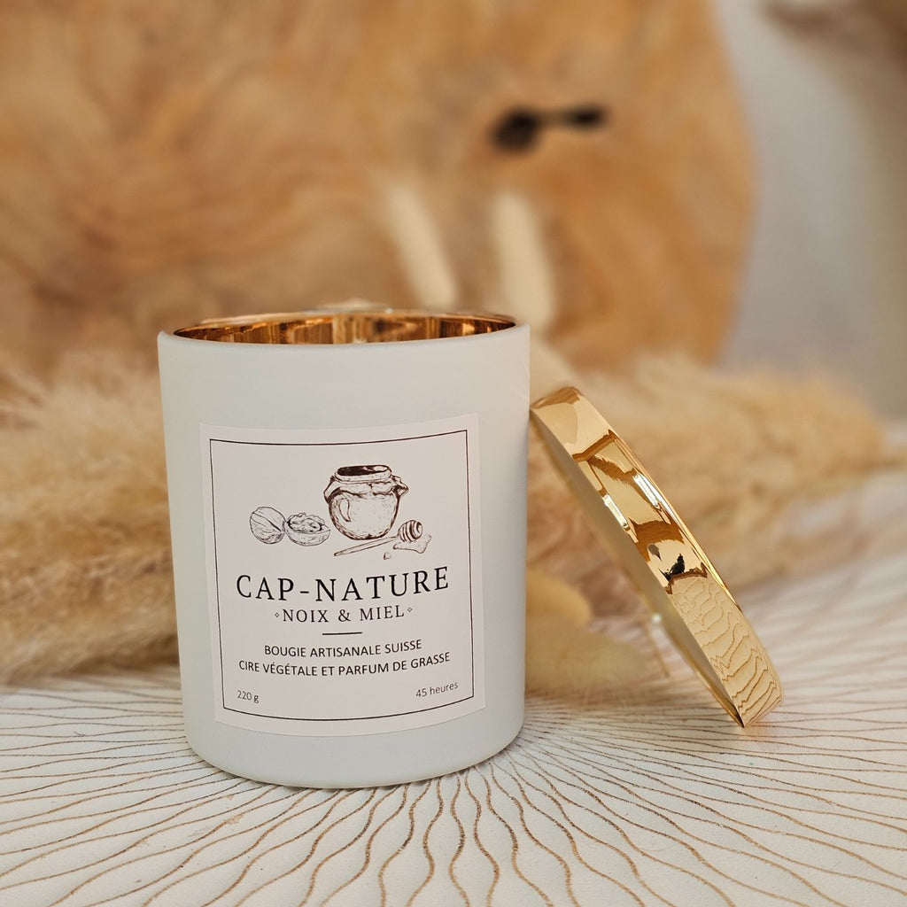 Bougie Parfumée à la Cire de Soja – Noix et Miel - Cap-Nature